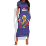 Custom Haiti Grenadye Alaso Short Sleeve Bodycon Dress Blue Nou Retounen Anko 1974-2026 - African Pride