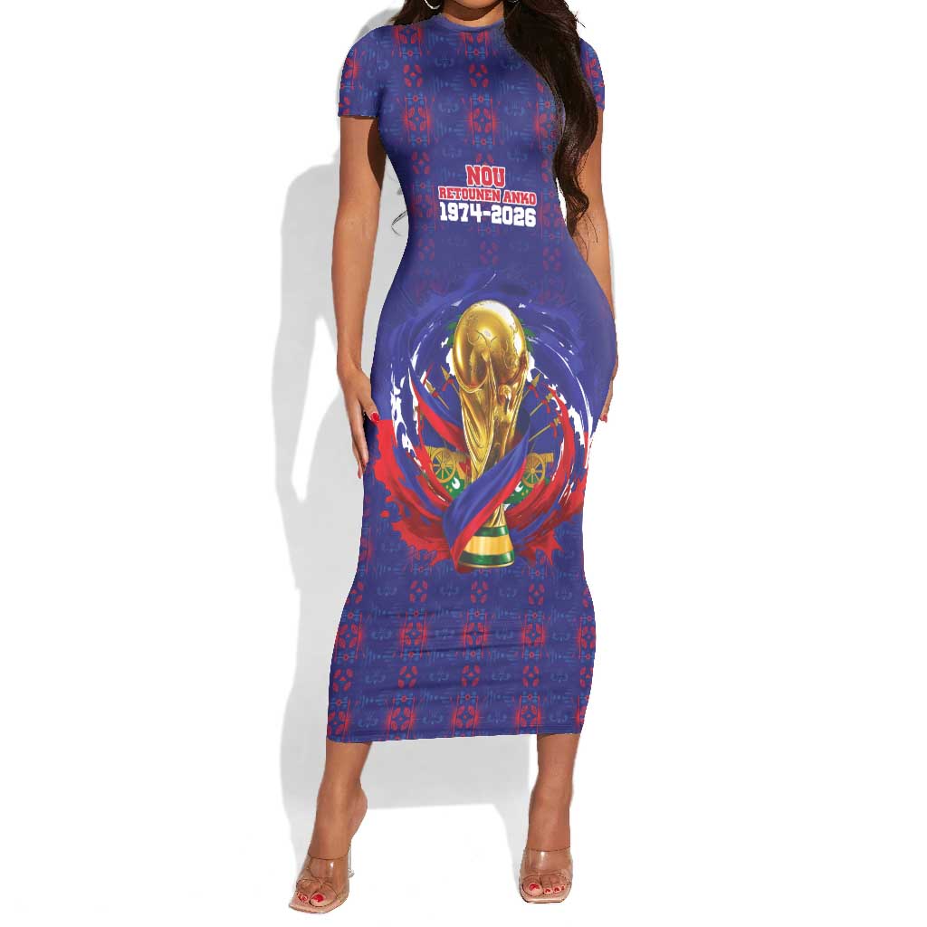 Custom Haiti Grenadye Alaso Short Sleeve Bodycon Dress Blue Nou Retounen Anko 1974-2026 - African Pride