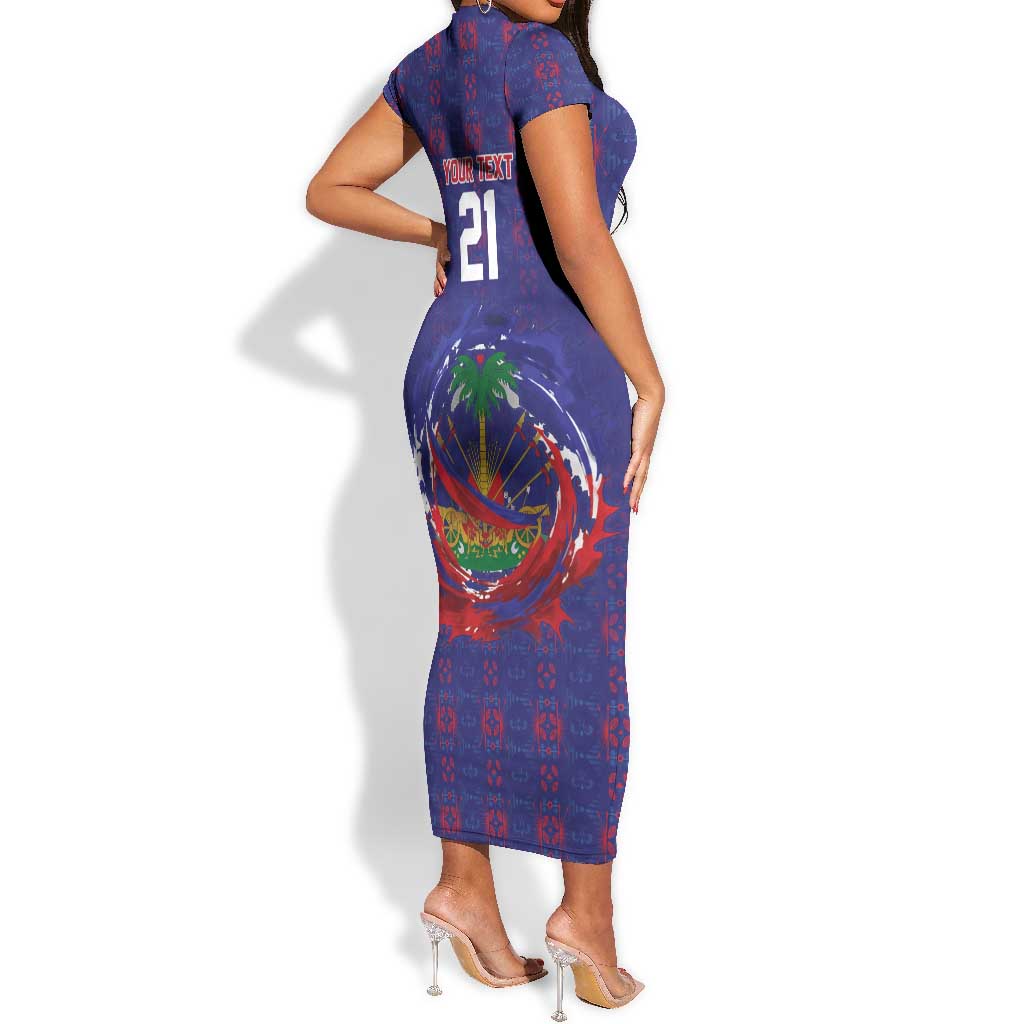 Custom Haiti Grenadye Alaso Short Sleeve Bodycon Dress Blue Nou Retounen Anko 1974-2026 - African Pride