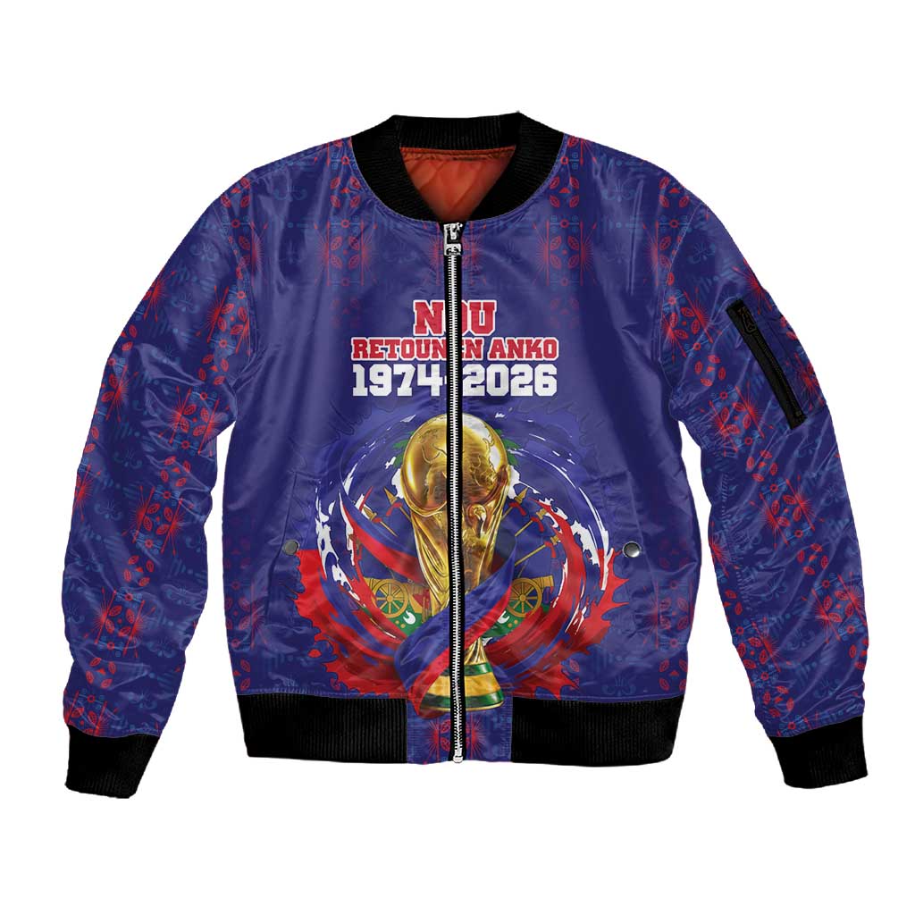 Custom Haiti Grenadye Alaso Sleeve Zip Bomber Jacket Blue Nou Retounen Anko 1974-2026 - African Pride