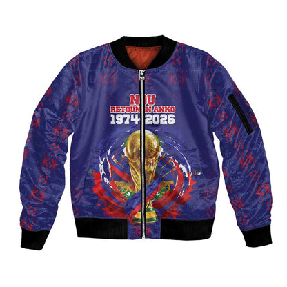 Custom Haiti Grenadye Alaso Sleeve Zip Bomber Jacket Blue Nou Retounen Anko 1974-2026 - African Pride