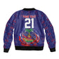 Custom Haiti Grenadye Alaso Sleeve Zip Bomber Jacket Blue Nou Retounen Anko 1974-2026 - African Pride