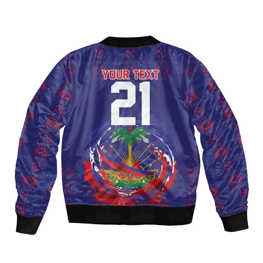 Custom Haiti Grenadye Alaso Sleeve Zip Bomber Jacket Blue Nou Retounen Anko 1974-2026 - African Pride