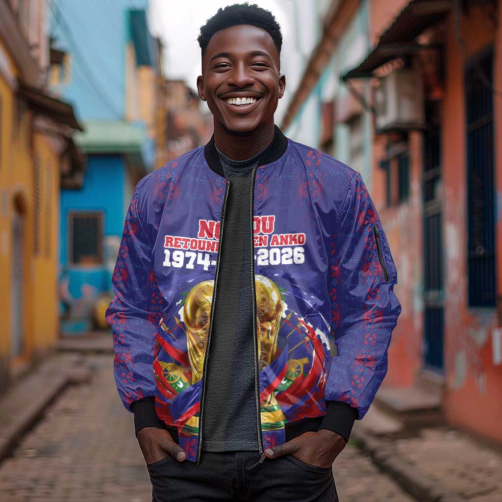 Custom Haiti Grenadye Alaso Sleeve Zip Bomber Jacket Blue Nou Retounen Anko 1974-2026 - African Pride