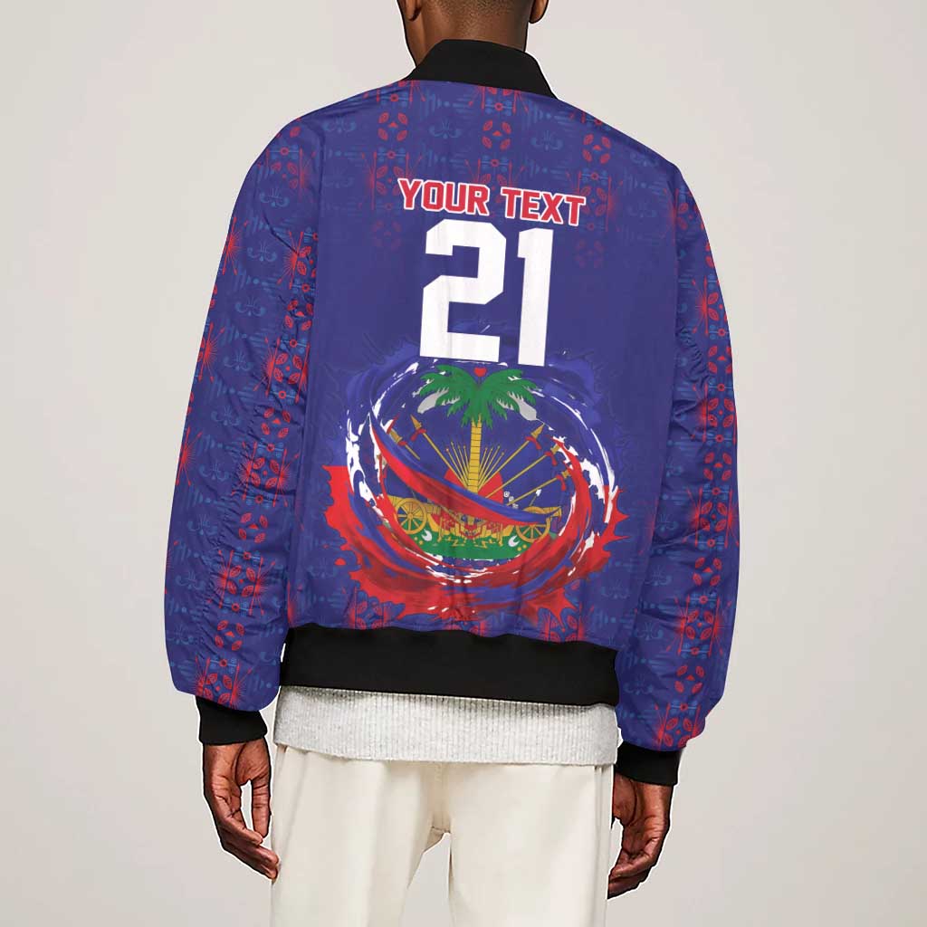 Custom Haiti Grenadye Alaso Sleeve Zip Bomber Jacket Blue Nou Retounen Anko 1974-2026 - African Pride