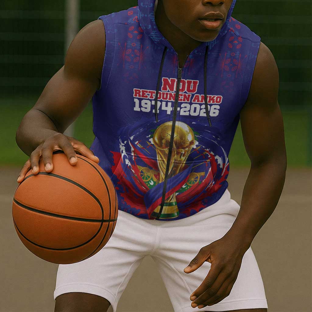 Custom Haiti Grenadye Alaso Sleeveless Zip Hoodie Blue Nou Retounen Anko 1974-2026 - African Pride