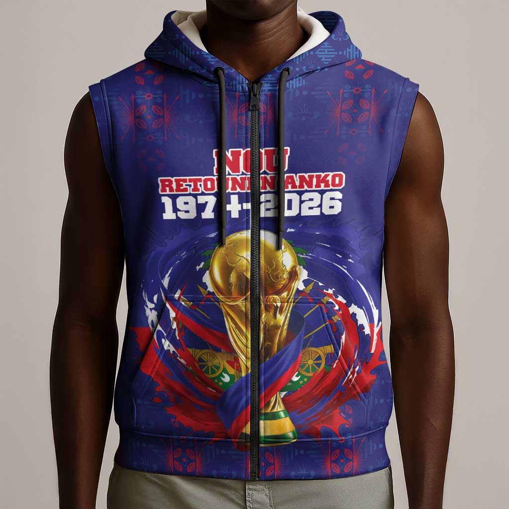 Custom Haiti Grenadye Alaso Sleeveless Zip Hoodie Blue Nou Retounen Anko 1974-2026 - African Pride