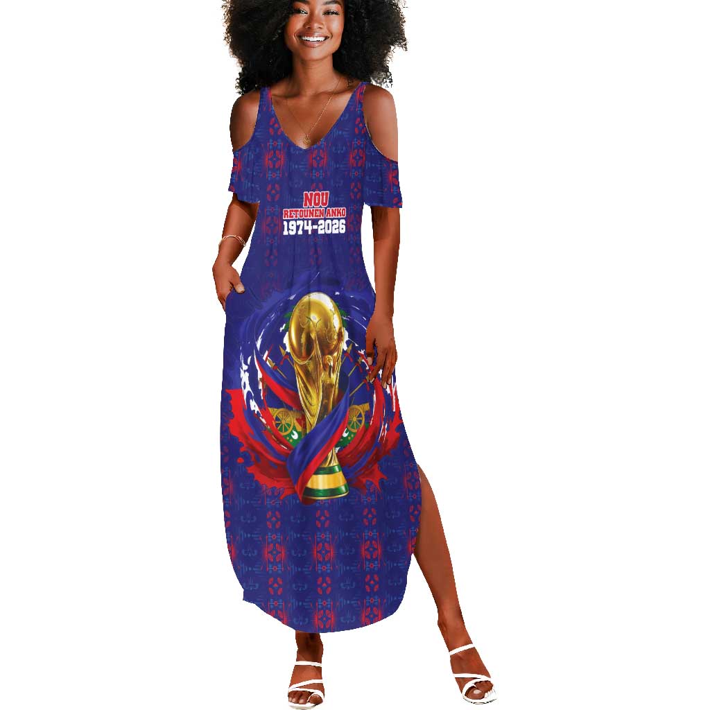 Custom Haiti Grenadye Alaso Summer Maxi Dress Blue Nou Retounen Anko 1974-2026 - African Pride