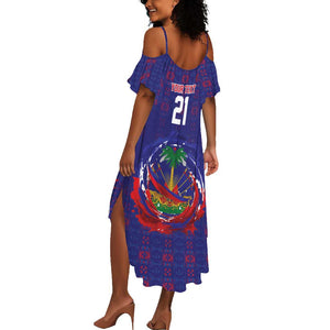 Custom Haiti Grenadye Alaso Summer Maxi Dress Blue Nou Retounen Anko 1974-2026 - African Pride