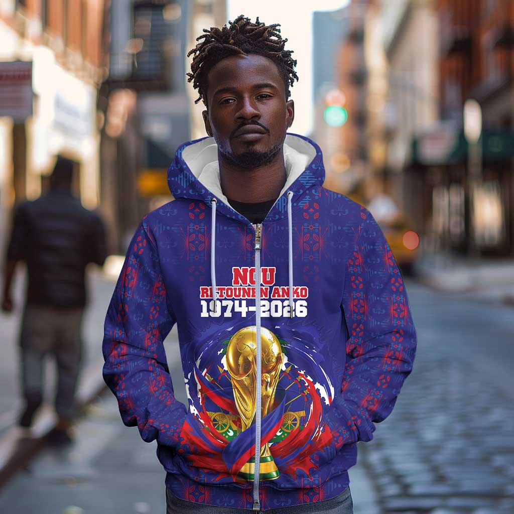 Custom Haiti Grenadye Alaso Zip Hoodie Blue Nou Retounen Anko 1974-2026 - African Pride