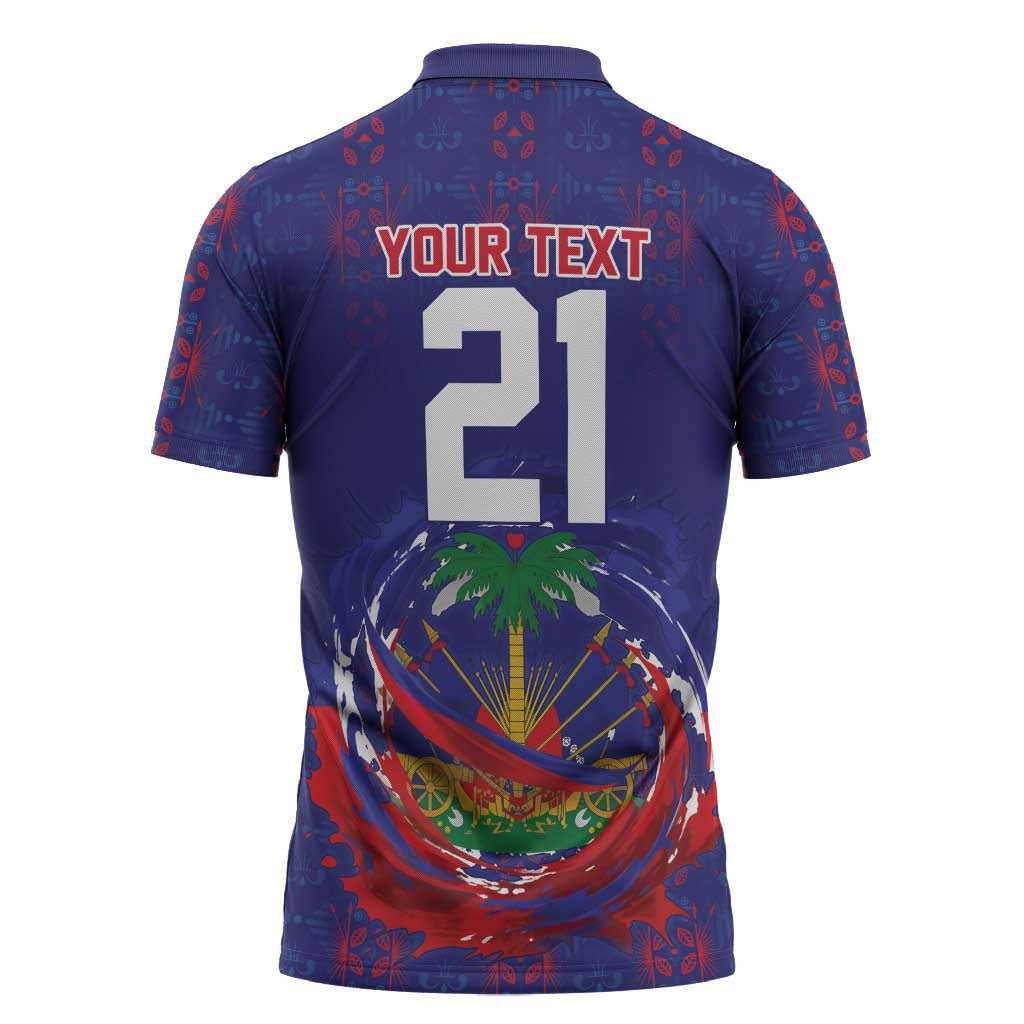 Custom Haiti Grenadye Alaso Zipper Polo Shirt Blue Nou Retounen Anko 1974-2026 - African Pride