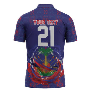 Custom Haiti Grenadye Alaso Zipper Polo Shirt Blue Nou Retounen Anko 1974-2026 - African Pride