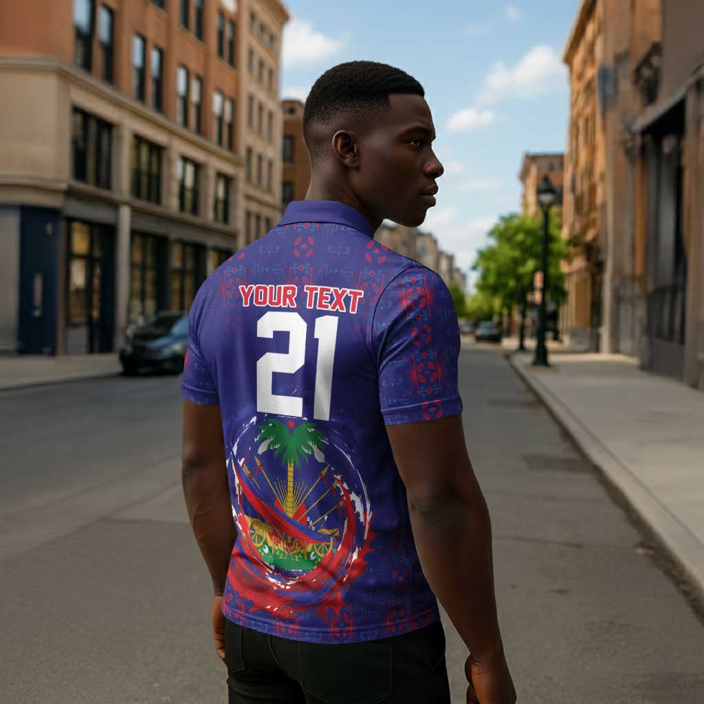 Custom Haiti Grenadye Alaso Zipper Polo Shirt Blue Nou Retounen Anko 1974-2026 - African Pride