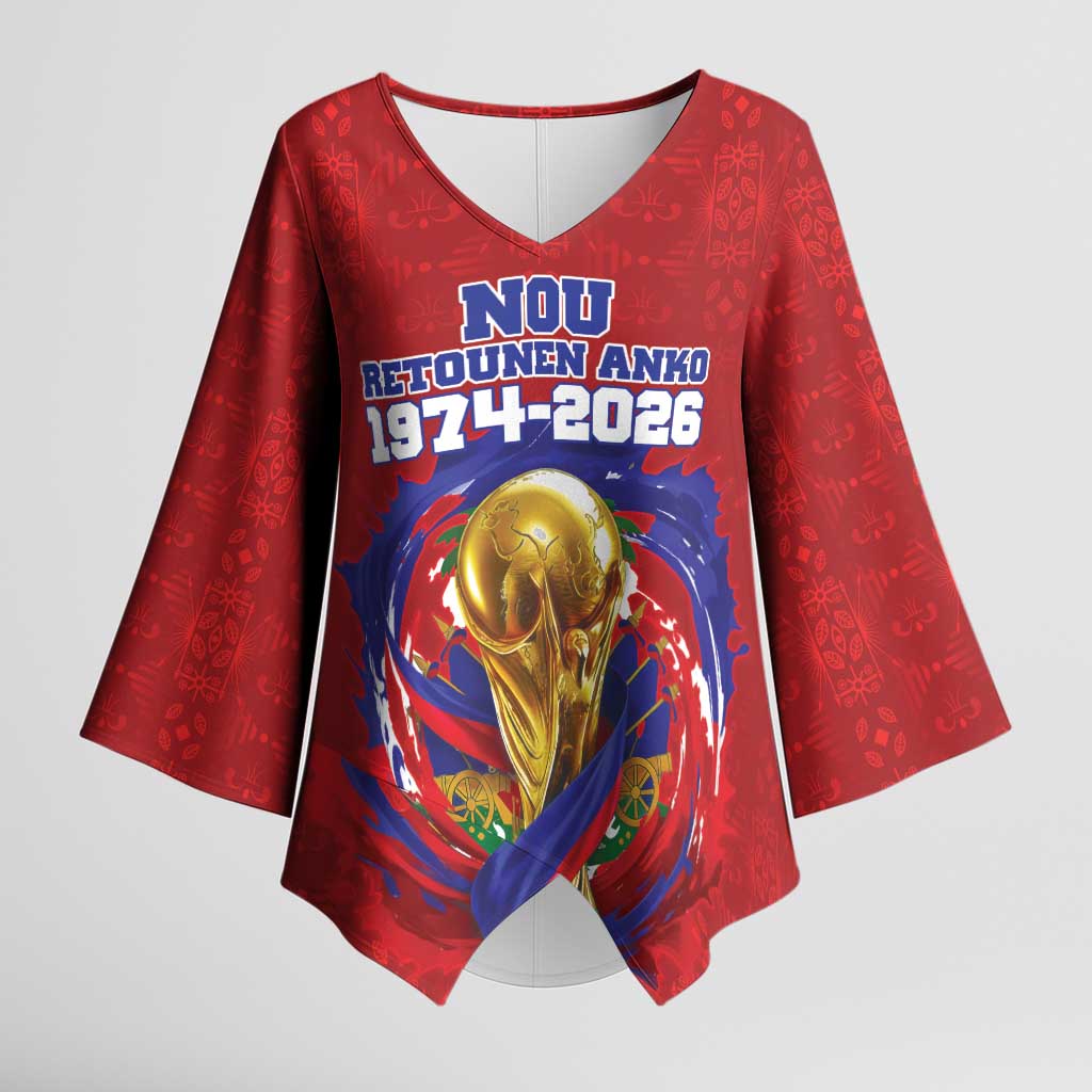 Custom Haiti Grenadye Alaso Kimono Sleeve Blouse Red Nou Retounen Anko 1974-2026 - African Pride