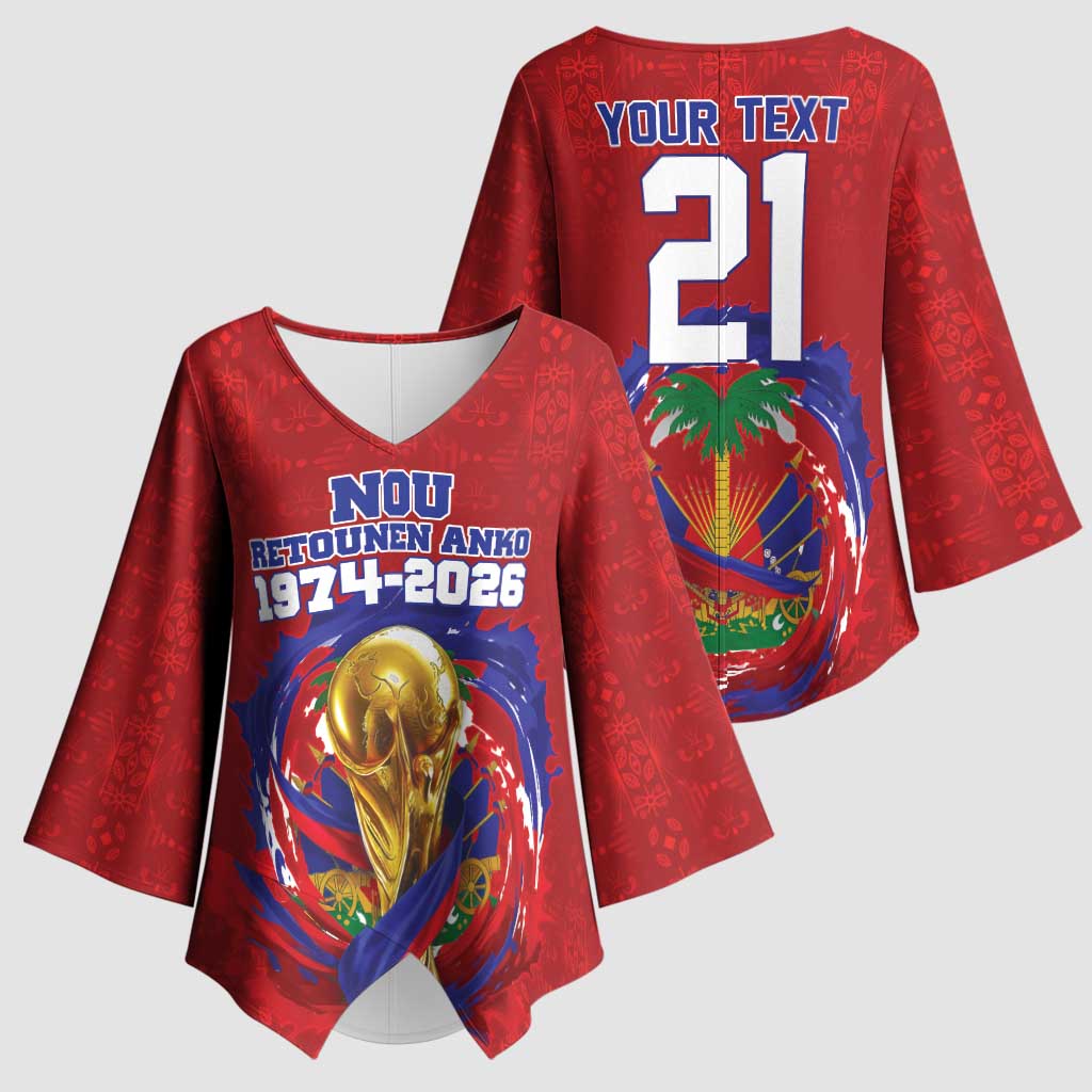 Custom Haiti Grenadye Alaso Kimono Sleeve Blouse Red Nou Retounen Anko 1974-2026 - African Pride