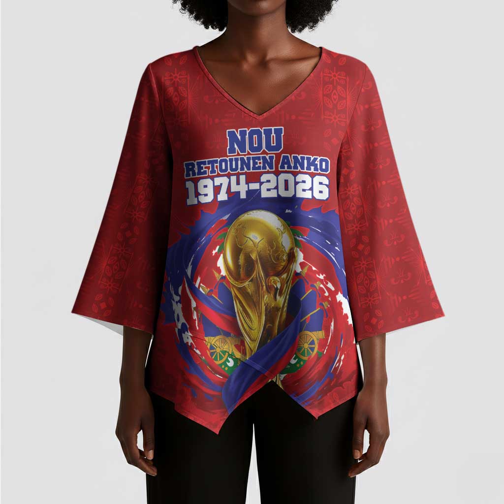 Custom Haiti Grenadye Alaso Kimono Sleeve Blouse Red Nou Retounen Anko 1974-2026 - African Pride