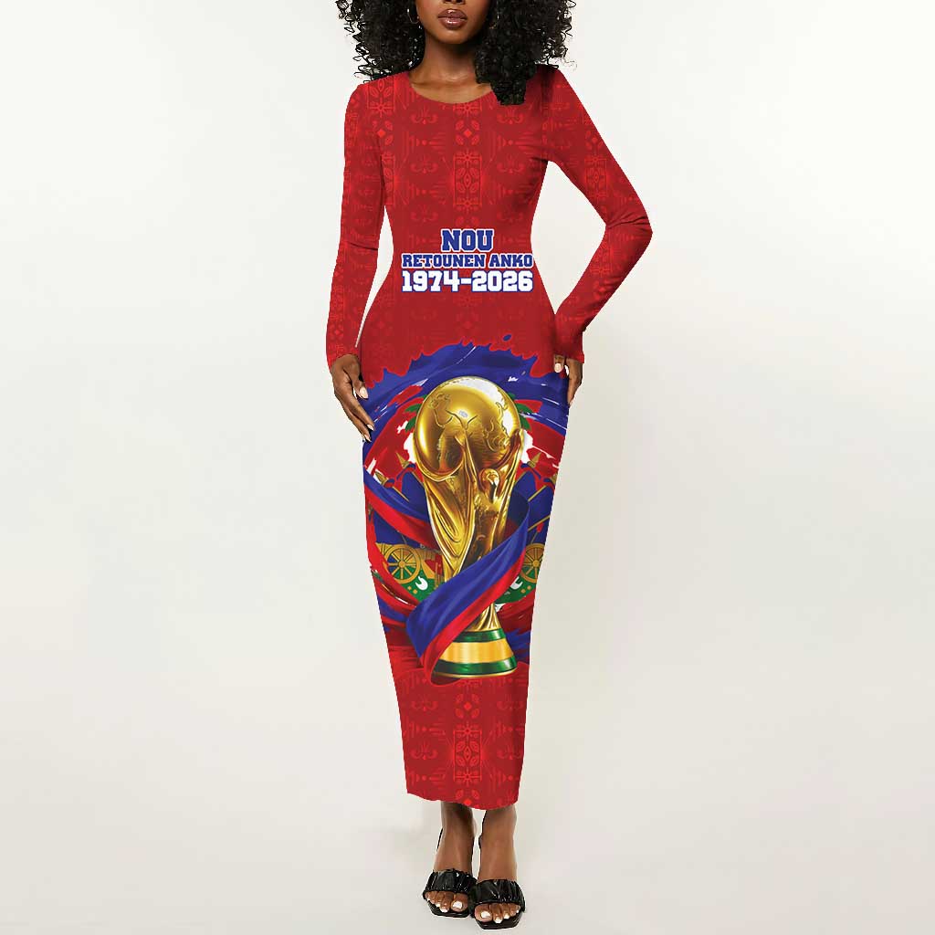 Custom Haiti Grenadye Alaso Long Sleeve Bodycon Dress Red Nou Retounen Anko 1974-2026 - African Pride