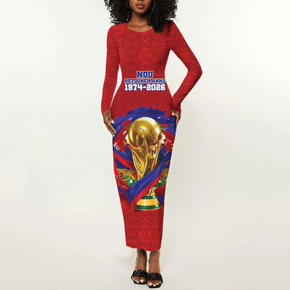 Custom Haiti Grenadye Alaso Long Sleeve Bodycon Dress Red Nou Retounen Anko 1974-2026 - African Pride