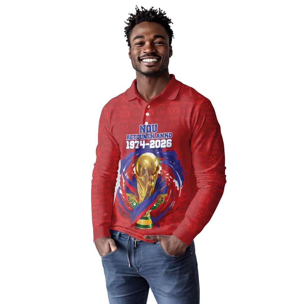Custom Haiti Grenadye Alaso Long Sleeve Polo Shirt Red Nou Retounen Anko 1974-2026 - African Pride