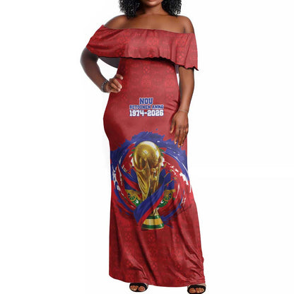 Custom Haiti Grenadye Alaso Off Shoulder Maxi Dress Red Nou Retounen Anko 1974-2026 - African Pride