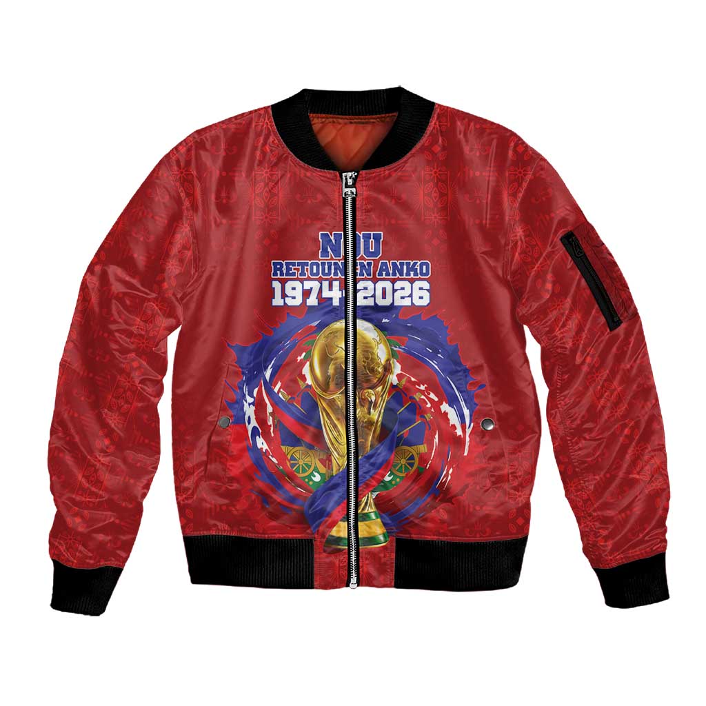 Custom Haiti Grenadye Alaso Sleeve Zip Bomber Jacket Red Nou Retounen Anko 1974-2026 - African Pride