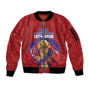 Custom Haiti Grenadye Alaso Sleeve Zip Bomber Jacket Red Nou Retounen Anko 1974-2026 - African Pride