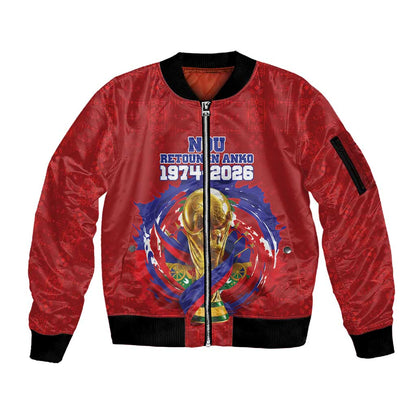 Custom Haiti Grenadye Alaso Sleeve Zip Bomber Jacket Red Nou Retounen Anko 1974-2026 - African Pride