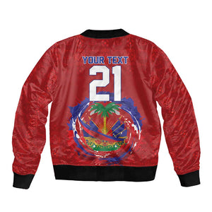 Custom Haiti Grenadye Alaso Sleeve Zip Bomber Jacket Red Nou Retounen Anko 1974-2026 - African Pride