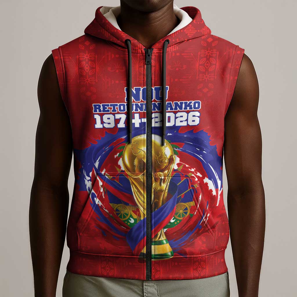Custom Haiti Grenadye Alaso Sleeveless Zip Hoodie Red Nou Retounen Anko 1974-2026 - African Pride