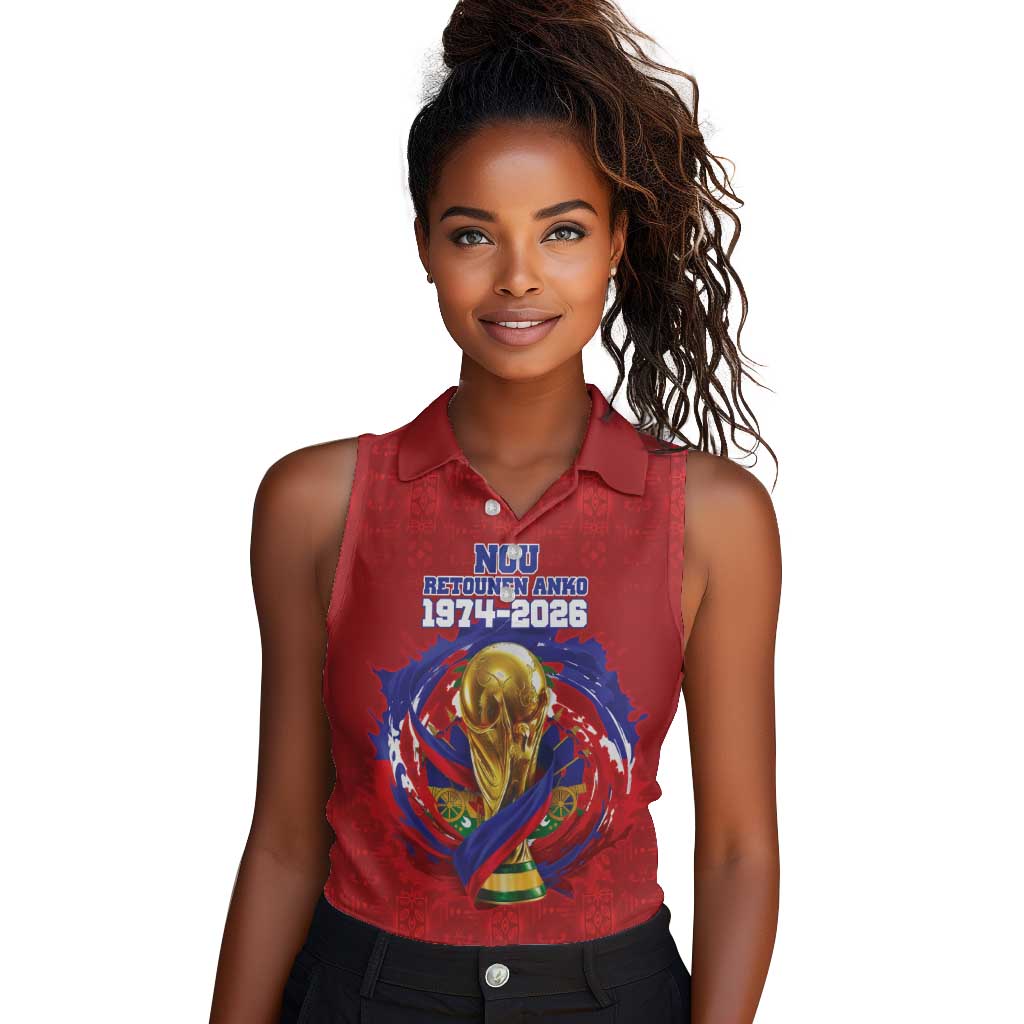 Custom Haiti Grenadye Alaso Women Sleeveless Polo Shirt Red Nou Retounen Anko 1974-2026 - African Pride