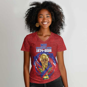 Custom Haiti Grenadye Alaso Women V-Neck T-Shirt Red Nou Retounen Anko 1974-2026 - African Pride
