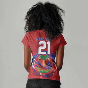 Custom Haiti Grenadye Alaso Women V-Neck T-Shirt Red Nou Retounen Anko 1974-2026 - African Pride