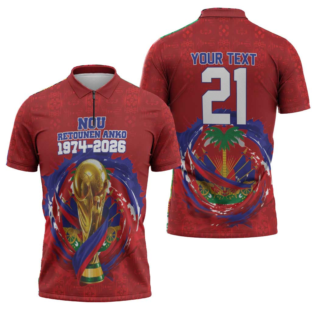 Custom Haiti Grenadye Alaso Zipper Polo Shirt Red Nou Retounen Anko 1974-2026 - African Pride