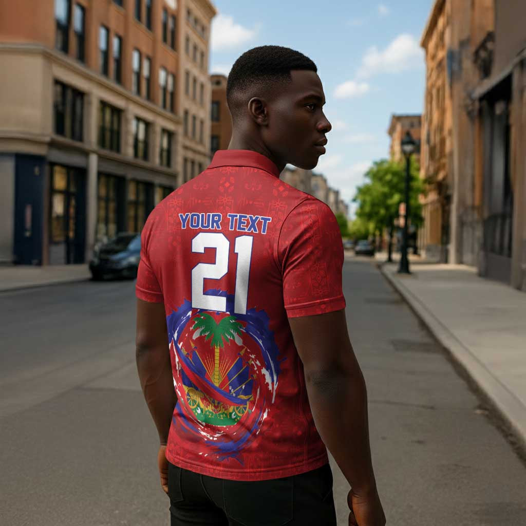 Custom Haiti Grenadye Alaso Zipper Polo Shirt Red Nou Retounen Anko 1974-2026 - African Pride