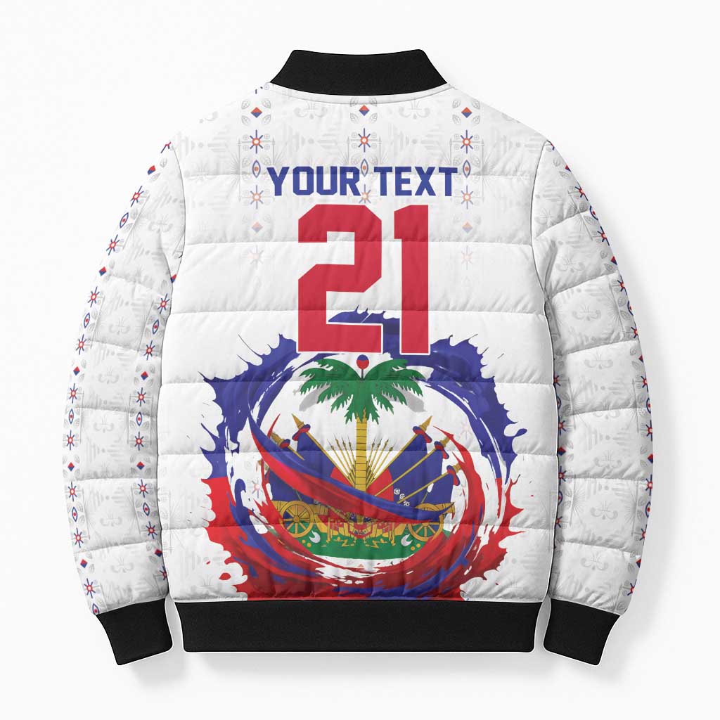 Custom Haiti Grenadye Alaso Bomber Puffer Jacket White Nou Retounen Anko 1974-2026 - African Pride