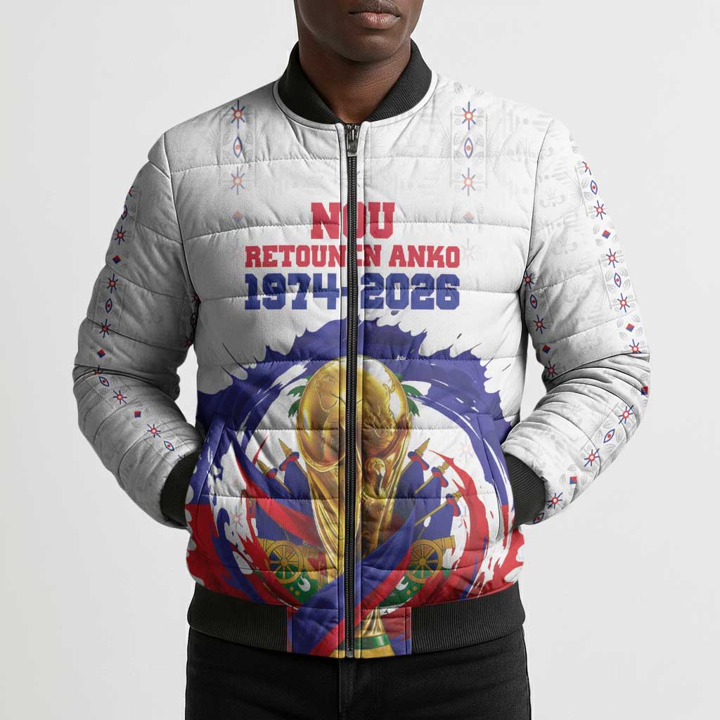 Custom Haiti Grenadye Alaso Bomber Puffer Jacket White Nou Retounen Anko 1974-2026 - African Pride