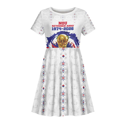 Custom Haiti Grenadye Alaso Kid Short Sleeve Dress White Nou Retounen Anko 1974-2026 - African Pride