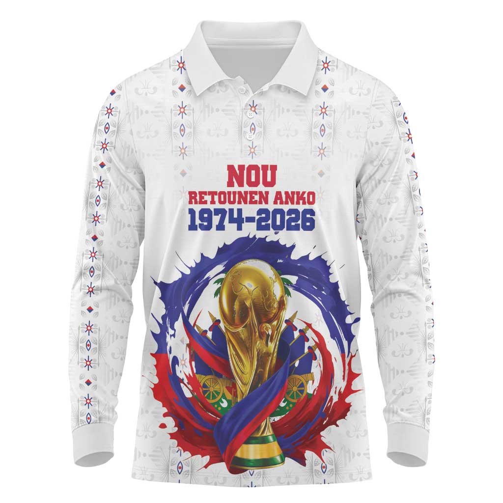 Custom Haiti Grenadye Alaso Long Sleeve Polo Shirt White Nou Retounen Anko 1974-2026 - African Pride