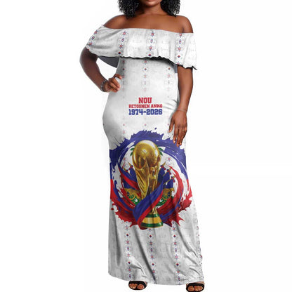 Custom Haiti Grenadye Alaso Off Shoulder Maxi Dress White Nou Retounen Anko 1974-2026 - African Pride