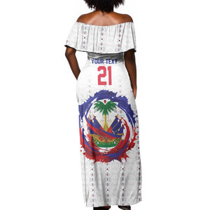 Custom Haiti Grenadye Alaso Off Shoulder Maxi Dress White Nou Retounen Anko 1974-2026 - African Pride