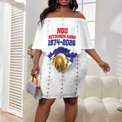 Custom Haiti Grenadye Alaso Off Shoulder Short Dress White Nou Retounen Anko 1974-2026 - African Pride