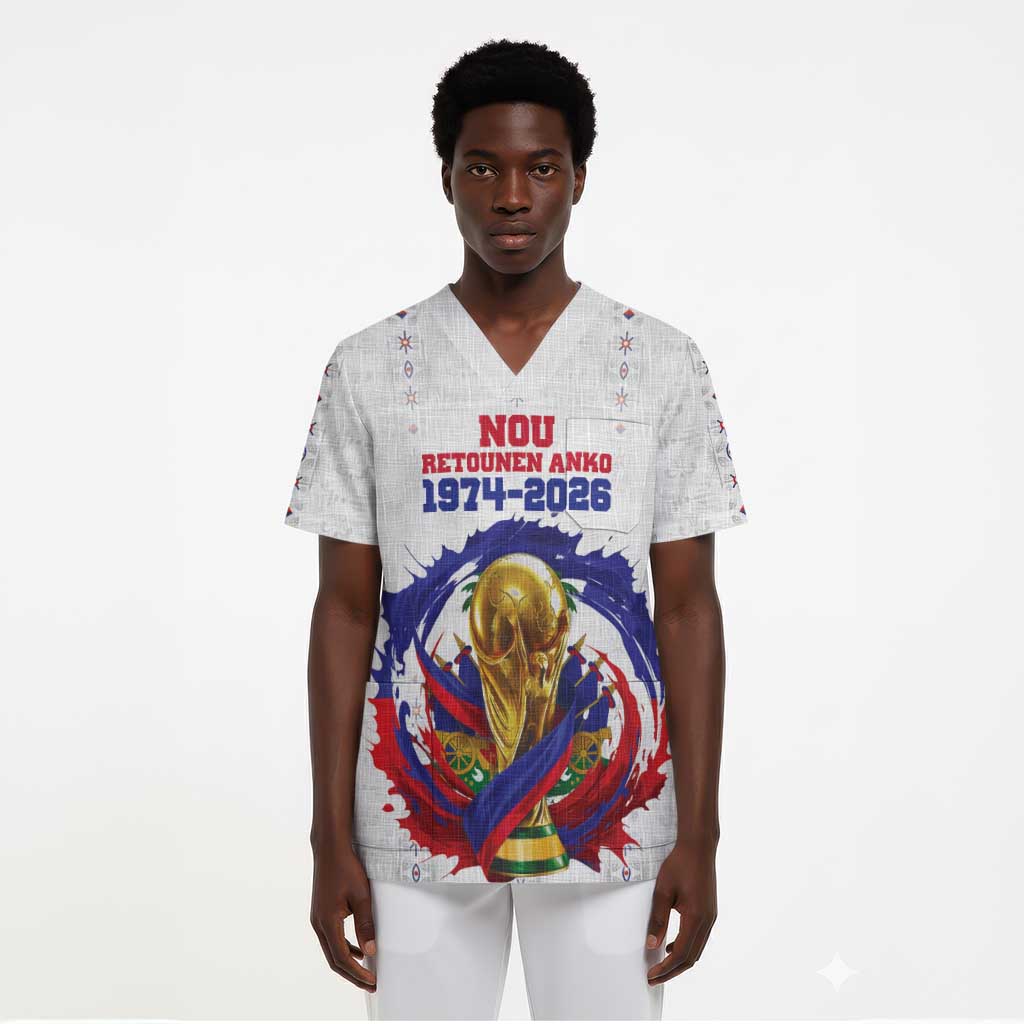 Custom Haiti Grenadye Alaso Scrub Top White Nou Retounen Anko 1974-2026 - African Pride