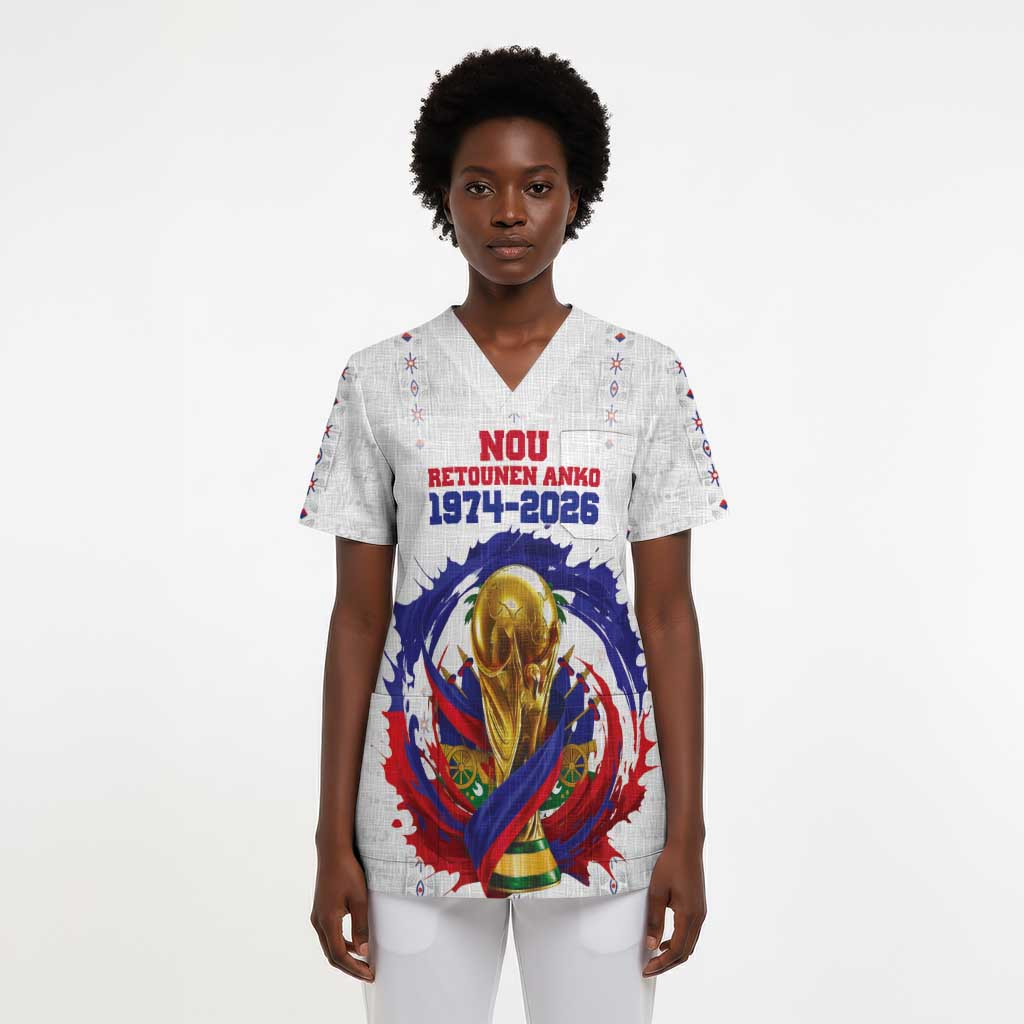 Custom Haiti Grenadye Alaso Scrub Top White Nou Retounen Anko 1974-2026 - African Pride