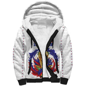 Custom Haiti Grenadye Alaso Sherpa Hoodie White Nou Retounen Anko 1974-2026 - African Pride