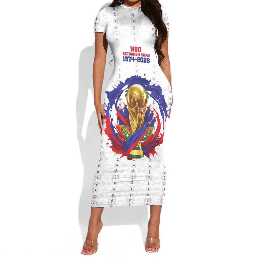 Custom Haiti Grenadye Alaso Short Sleeve Bodycon Dress White Nou Retounen Anko 1974-2026 - African Pride