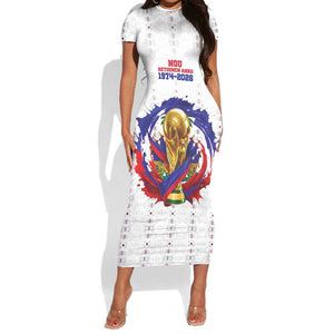 Custom Haiti Grenadye Alaso Short Sleeve Bodycon Dress White Nou Retounen Anko 1974-2026 - African Pride