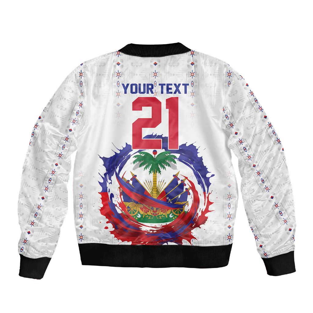 Custom Haiti Grenadye Alaso Sleeve Zip Bomber Jacket White Nou Retounen Anko 1974-2026 - African Pride