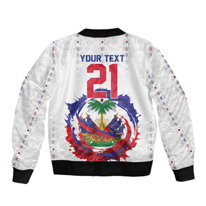 Custom Haiti Grenadye Alaso Sleeve Zip Bomber Jacket White Nou Retounen Anko 1974-2026 - African Pride
