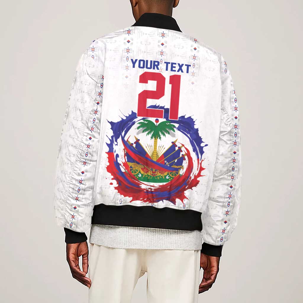 Custom Haiti Grenadye Alaso Sleeve Zip Bomber Jacket White Nou Retounen Anko 1974-2026 - African Pride