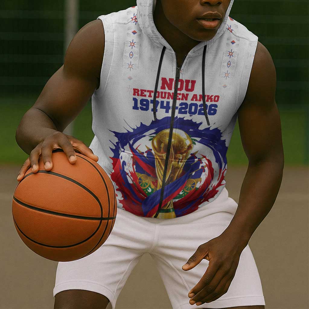 Custom Haiti Grenadye Alaso Sleeveless Zip Hoodie White Nou Retounen Anko 1974-2026 - African Pride
